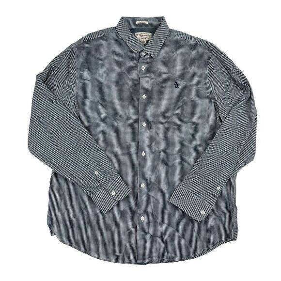 An Original Penguin Classic Fit Blue/Gray Gingham Plaid Button Up Shirt Sz XL - Picture 1 of 11